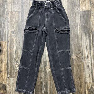 PacSun Cargo Pants Small Black Elastic Waist Utility Double Knee Jogger Faded